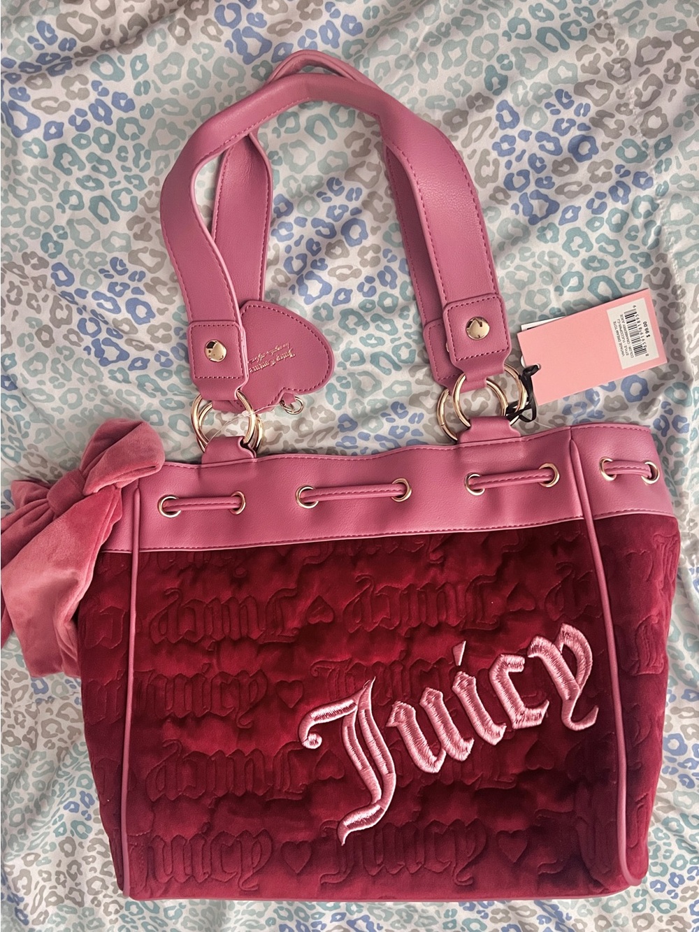 New Maroon Pink Juicy Couture Purse Velour Tote Bag Daydreamer Quilted Handbag - Picture 4 of 4